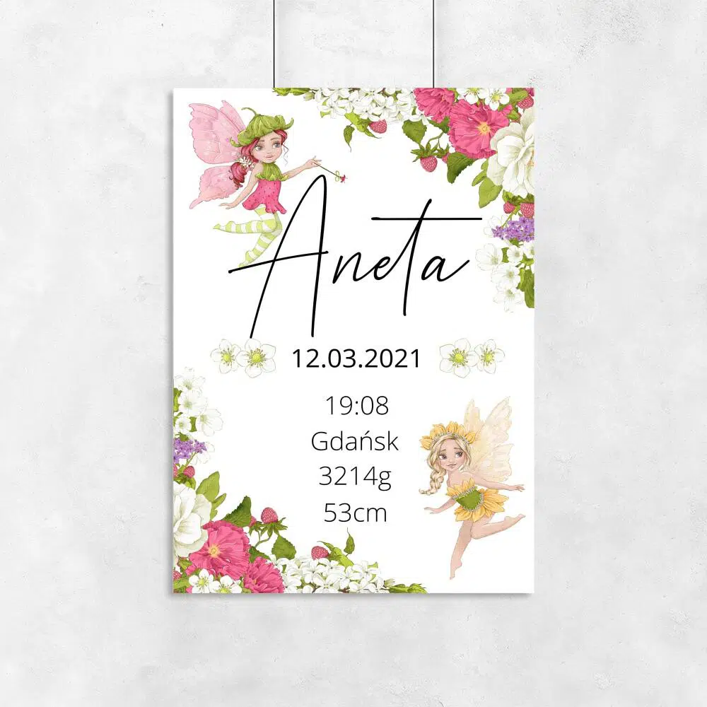 Plakat z metryczka dla dziewczynki
