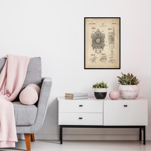 Plakat z patentem na zegar z kukułką do salonu