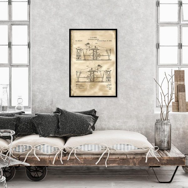 Plakat retro na siłownię z maszyna do ćwiczeń na parapetówkę