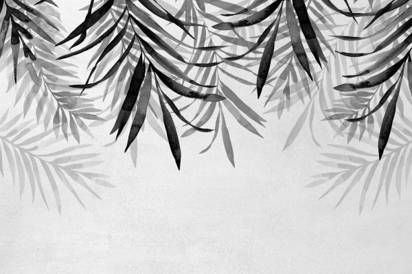 Tapeta z motywem szarych liści do dekoracji salonu