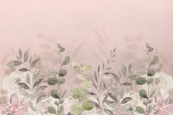 Różowa fototapeta w liście