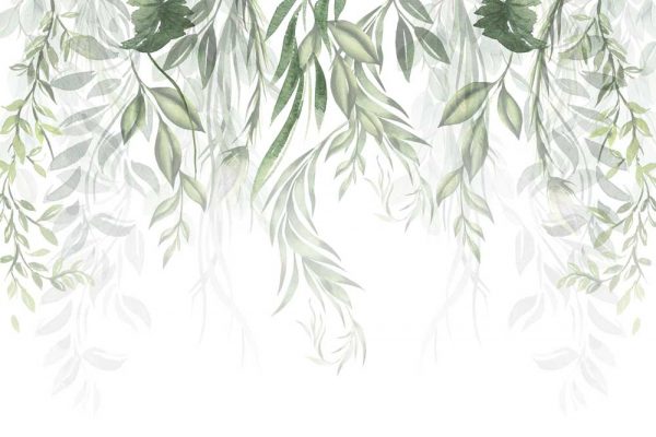 Tapeta do salonu z motywem botanicznym w zielonym kolorze