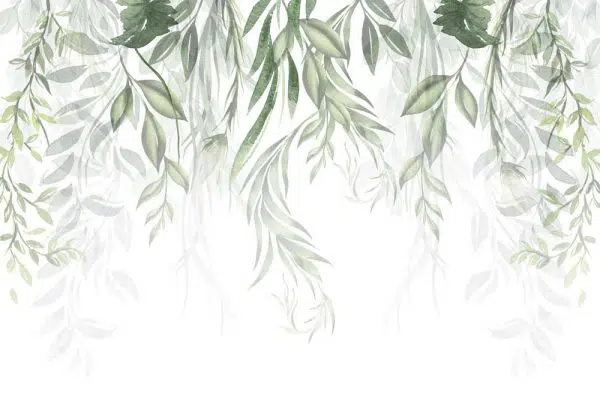 Tapeta do salonu z motywem botanicznym w zielonym kolorze