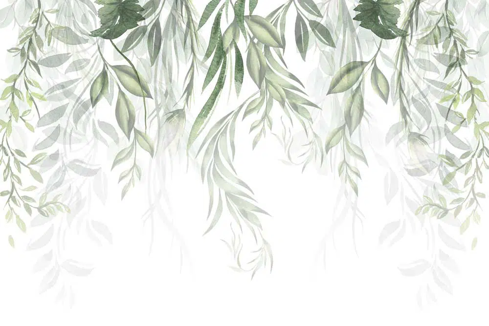 Tapeta do salonu z motywem botanicznym w zielonym kolorze