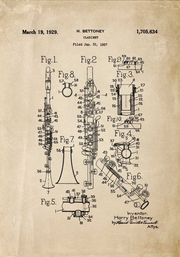Poster z rysunkiem patentowym klarnetu