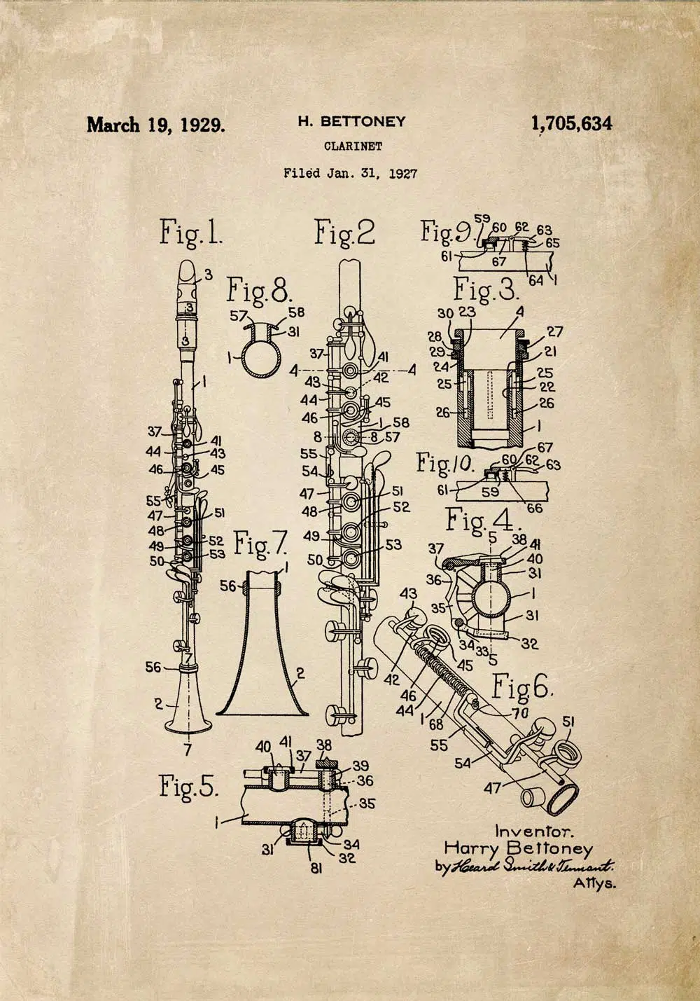 Poster z rysunkiem patentowym klarnetu