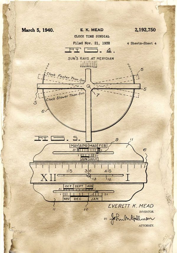 Plakat z reprodukcją patentu na zegar słoneczny
