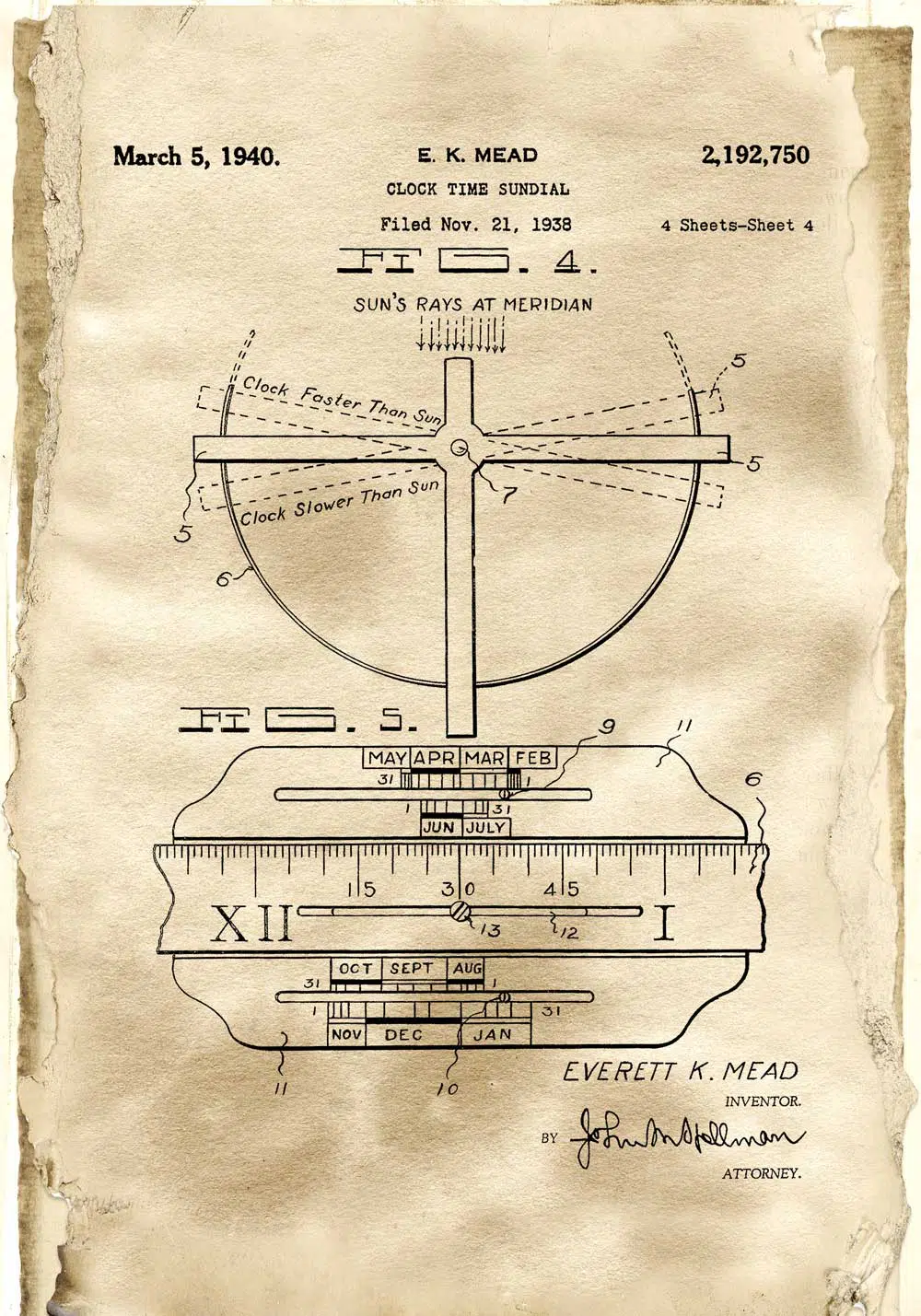 Plakat z reprodukcją patentu na zegar słoneczny
