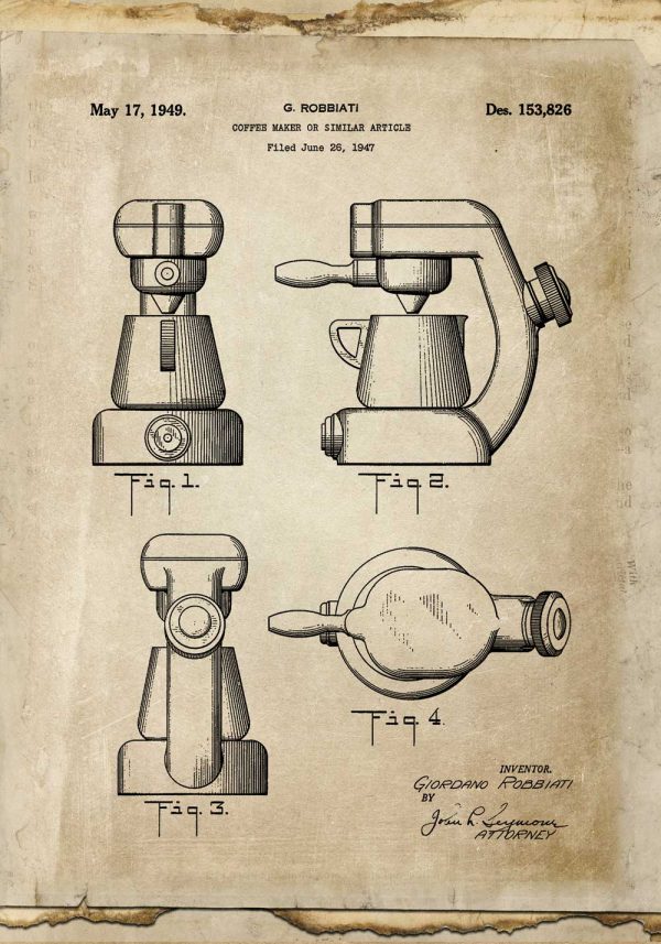 Plakat z reprodukcją patentu na ekspres do kawy