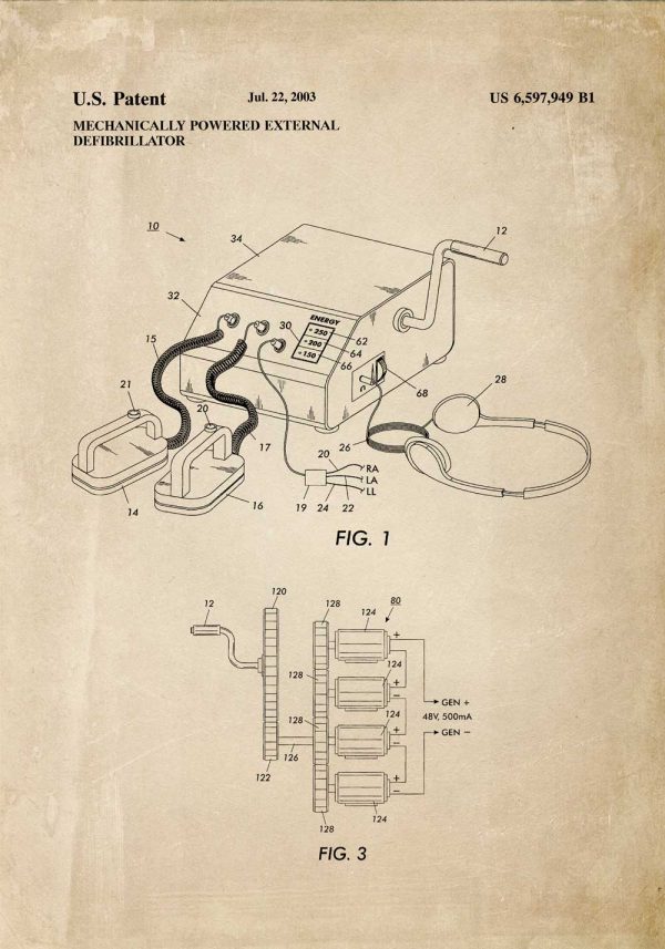 Plakat z rysunkiem patentowym na defibrylator - 2003r.