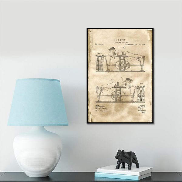 Plakat retro na siłownię z maszyna do ćwiczeń dla trenera