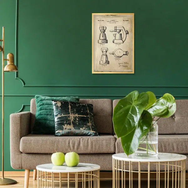 Plakat z reprodukcją patentu na ekspres do kawy dla baristy
