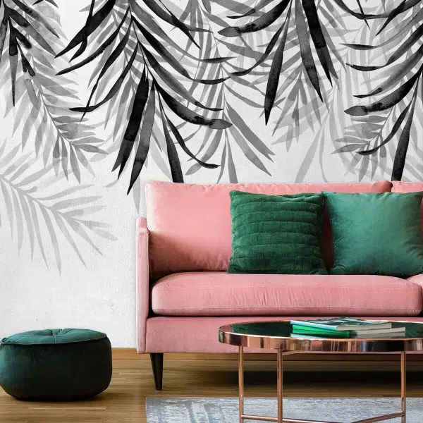 Fototapeta botaniczna do salonu w szarym kolorze