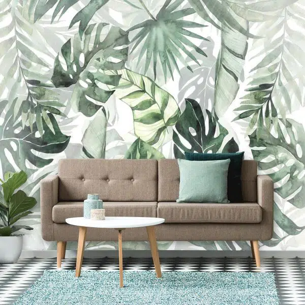 Foto-tapeta zielone liście z tropików do ozdoby salonu
