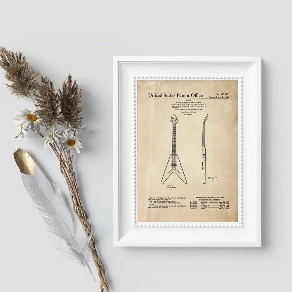 Plakat z certyfikatem gitary z roku 1958