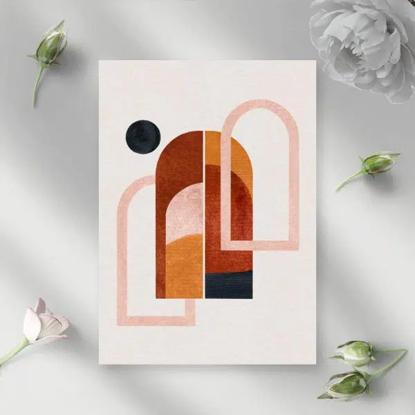 Plakat z abstrakcyjnymi oknami i kropką