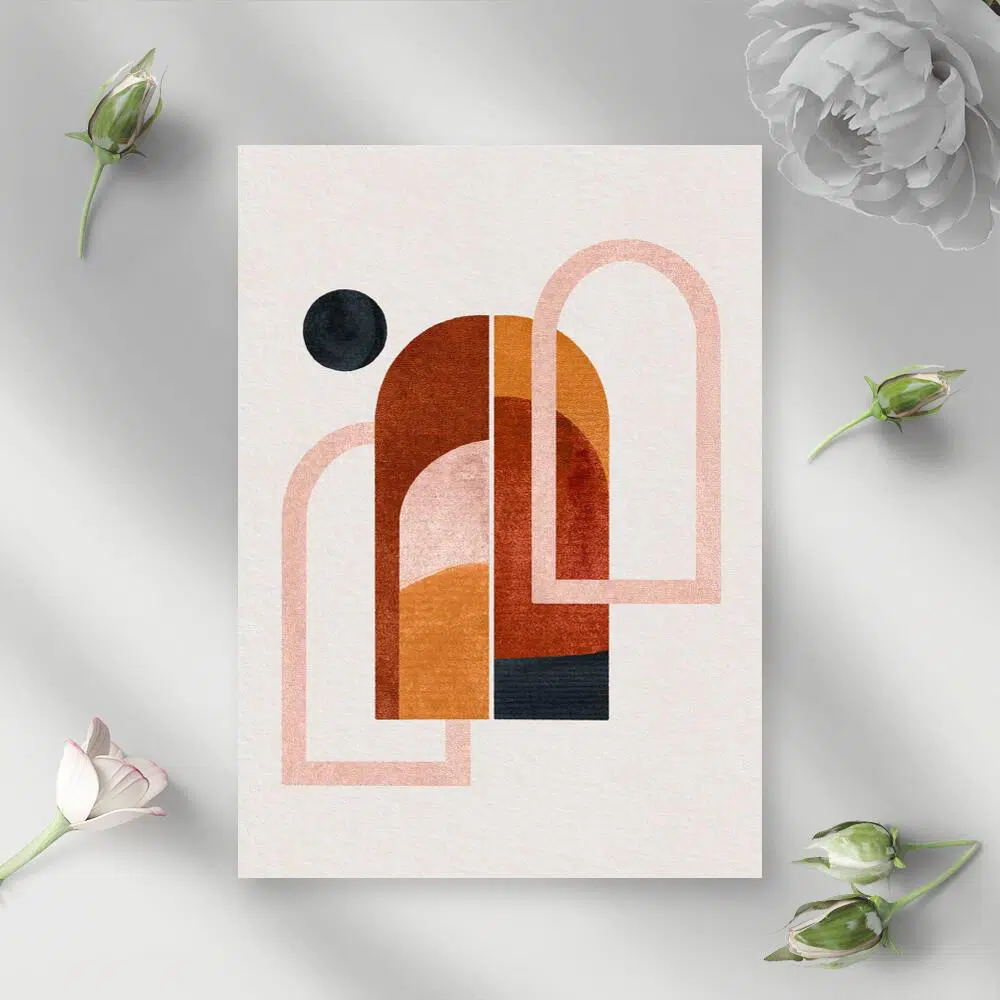 Plakat z abstrakcyjnymi oknami i kropką