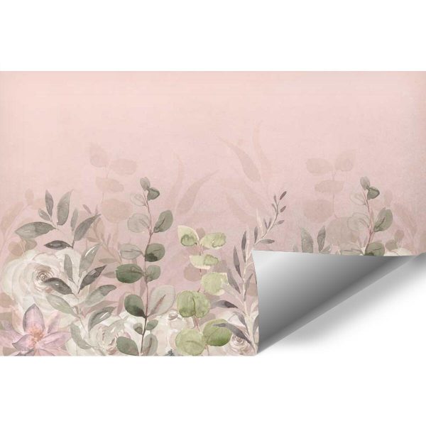 Różowa fototapeta w liście do pokoju