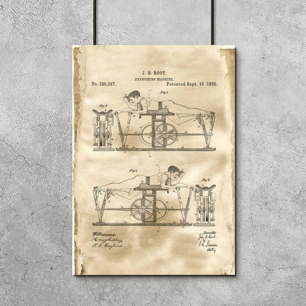 Plakat retro na siłownię z maszyna do ćwiczeń dla mężczyzn