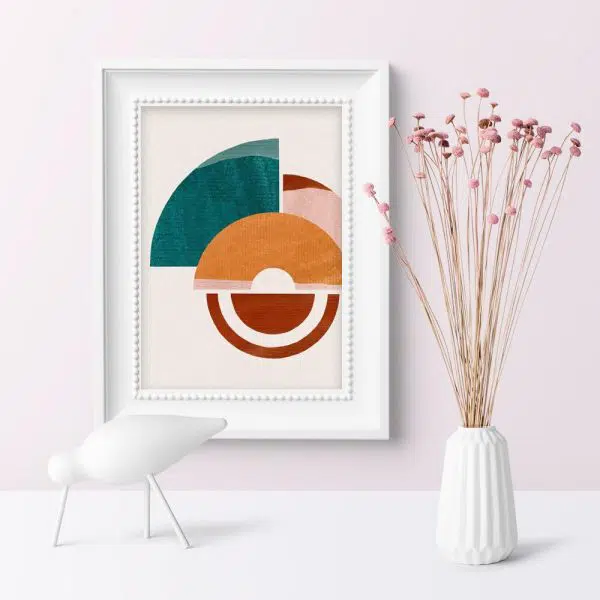 Plakat z kształtami geometrycznymi na pastelowym tle