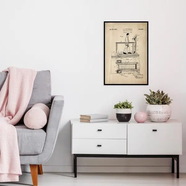 Plakat z rysunkiem patentowym bieżni do salonu
