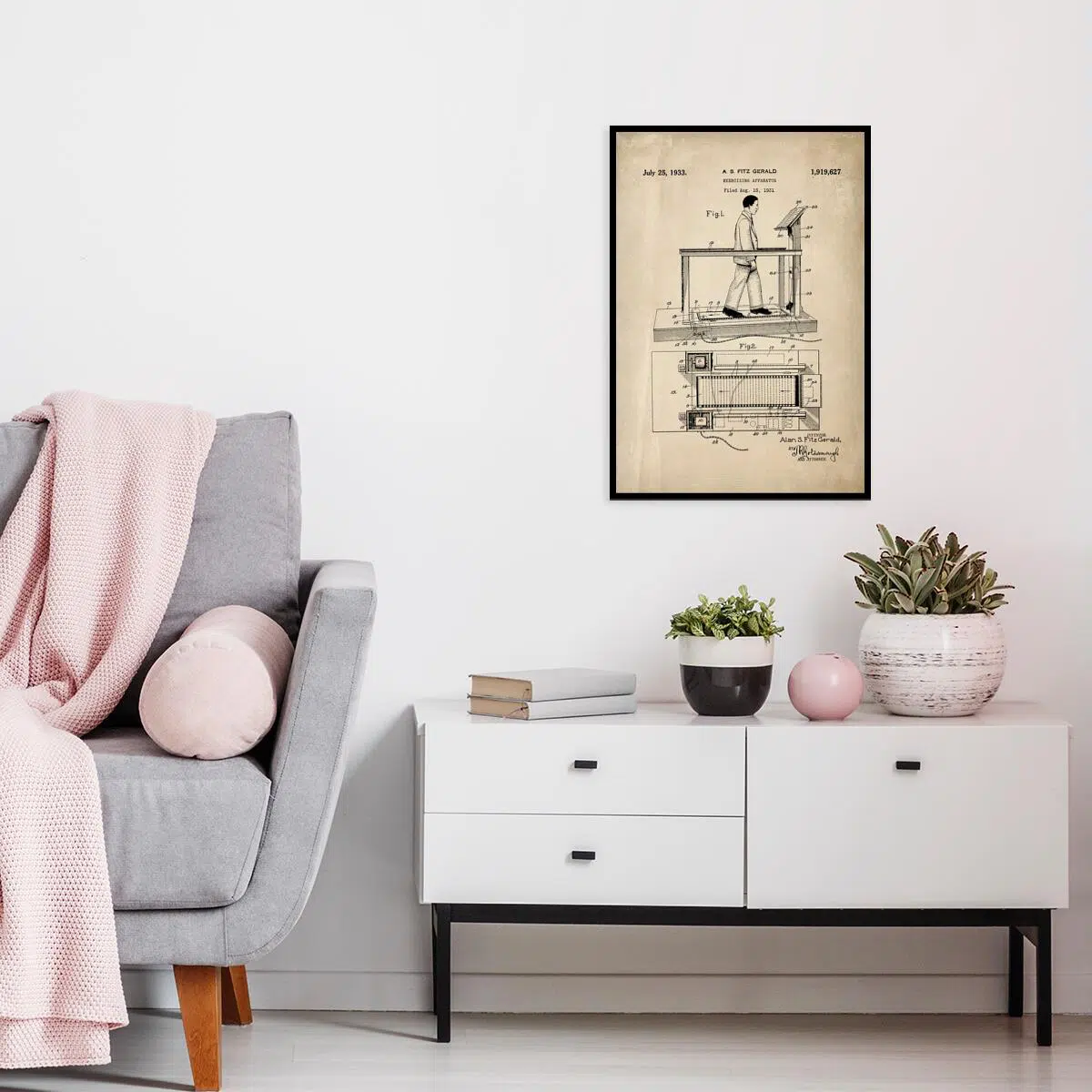 Plakat z rysunkiem patentowym bieżni do salonu
