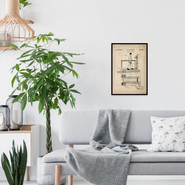 Plakat z rysunkiem patentowym bieżni na salę gimnastyczną