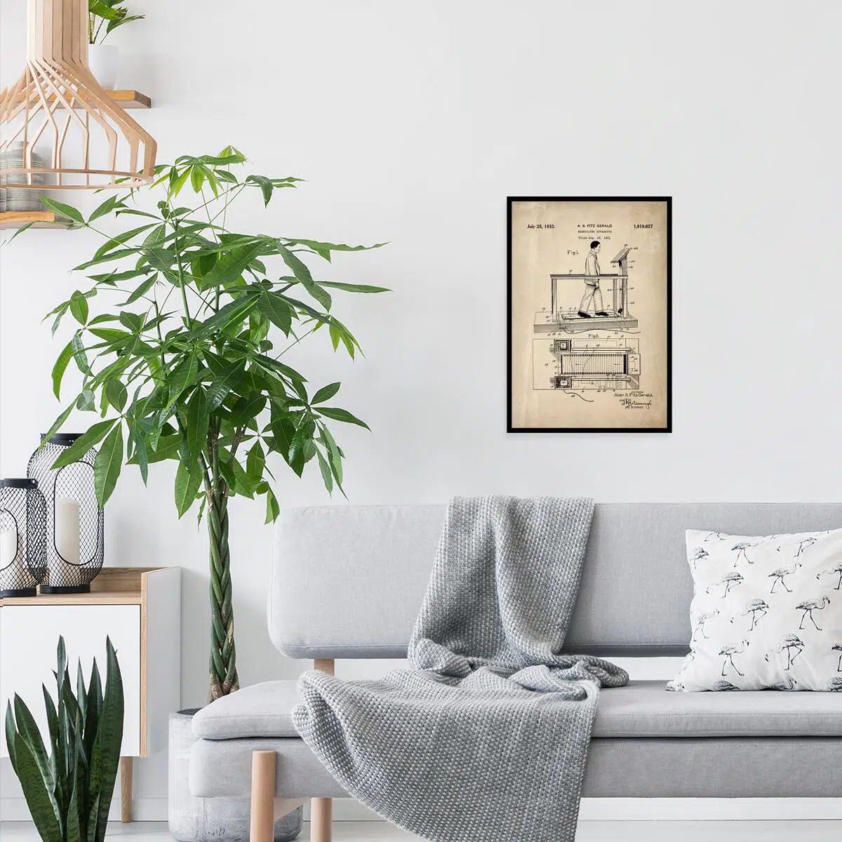 Plakat z rysunkiem patentowym bieżni na salę gimnastyczną