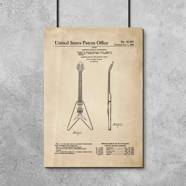 Plakat z gitarą - patent z roku 1958