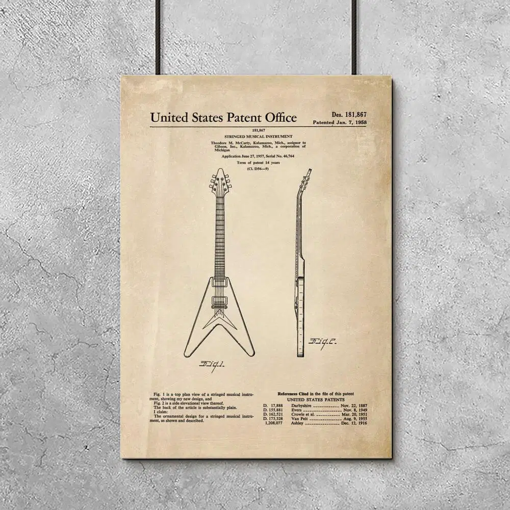Plakat z gitarą - patent z roku 1958