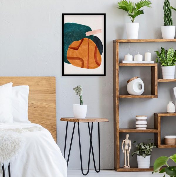 Plakat z pomarańczową abstrakcją do sypialni