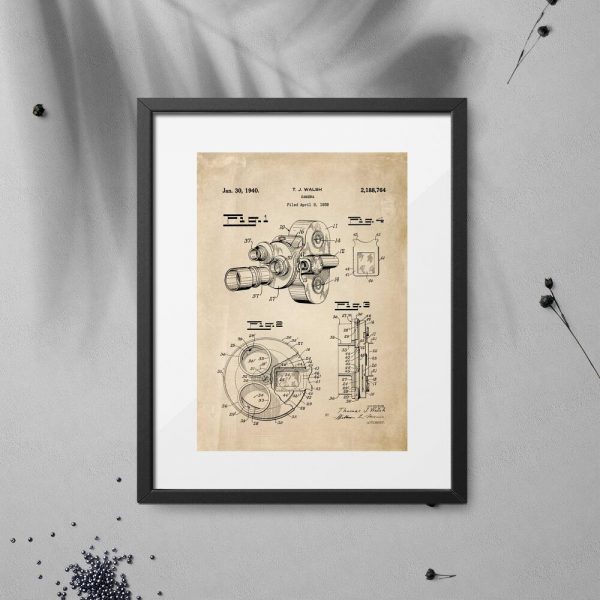 Plakat z motywem patentu na kamerę filmową - 1938r.
