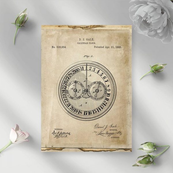 Poster z patentem na zegar kalendarzowy