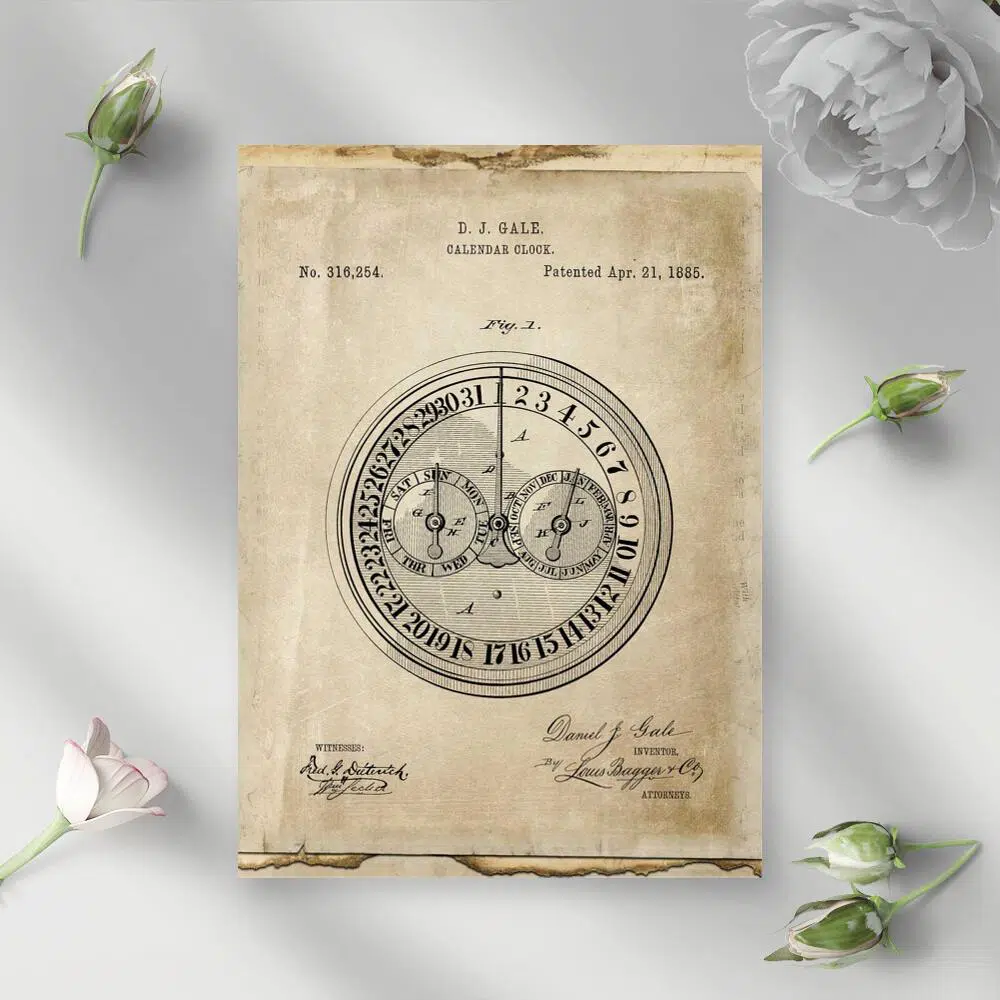 Poster z patentem na zegar kalendarzowy