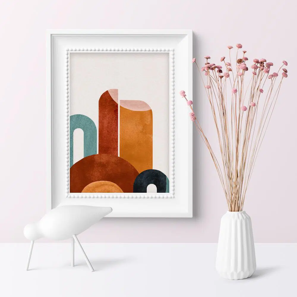 Plakat do poczekalni z abstrakcyjnymi figurami w brązowej tonacji