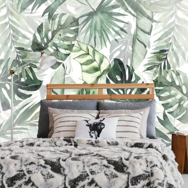 Tropikalna tapeta z roślinami do dekoracji salonu