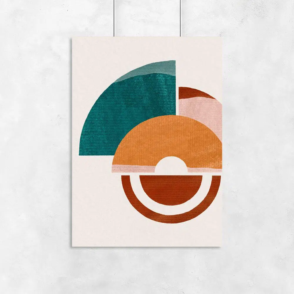 Plakat z kształtami półokręgów i ćwierćokręgów