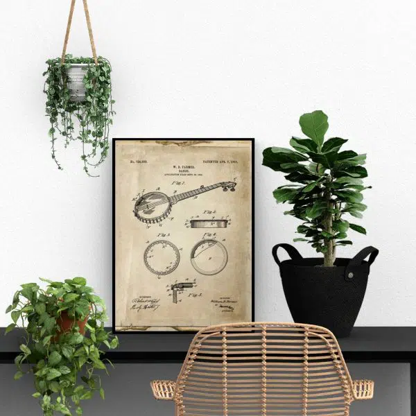 Plakat retro - Gitara basowa do gabinetu