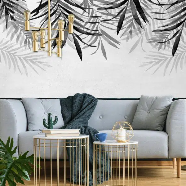 Foto-tapeta z motywem szarych liści do upiększenia salonu