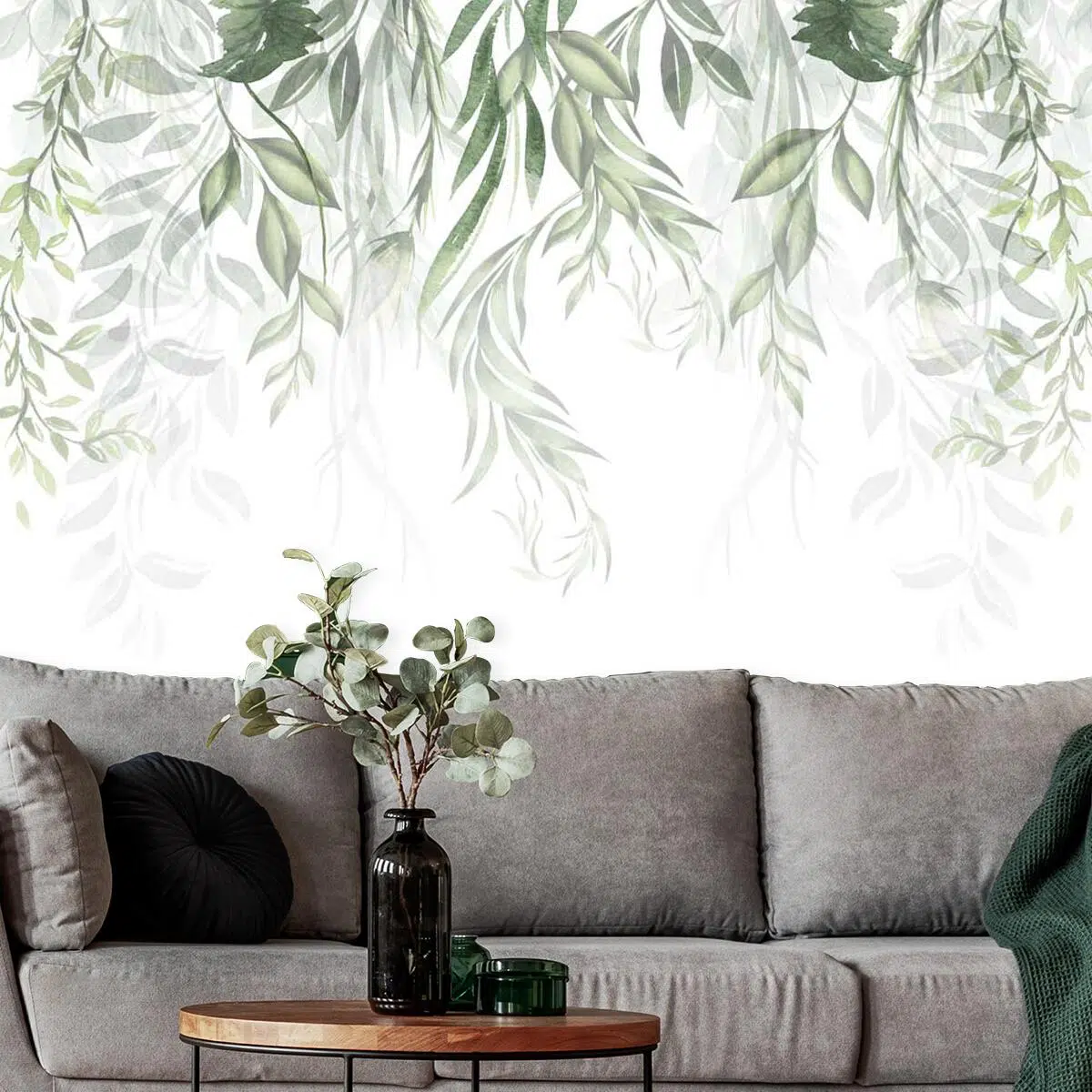 Tapeta z zielonymi roślinami do ozdoby salonu