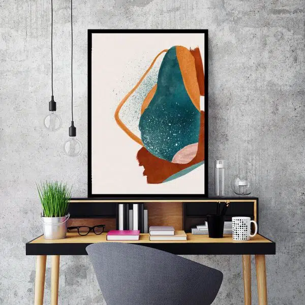 Plakat z turkusowa abstrakcją do sypialni