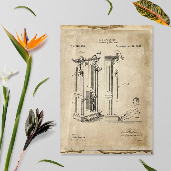 Plakat retro z motywem maszyny do ćwiczeń