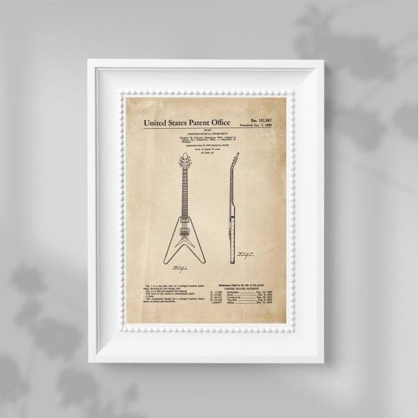 Plakat retro z patentem na gitarę