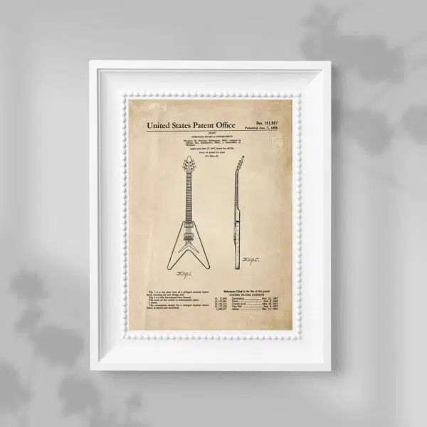 Plakat retro z patentem na gitarę