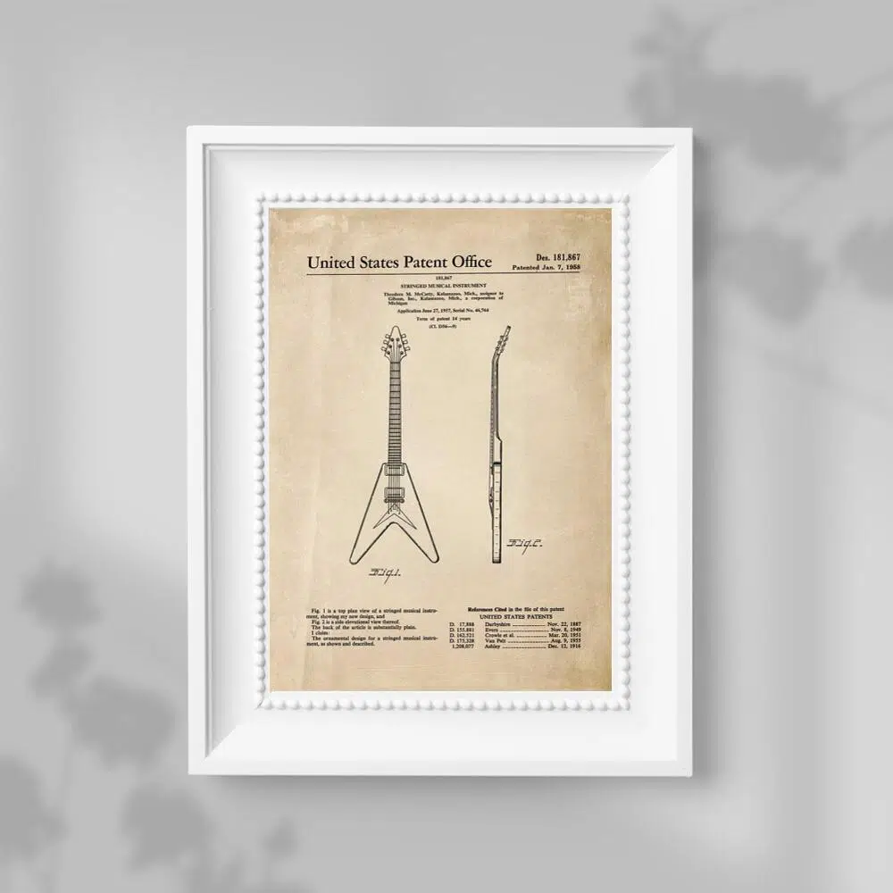 Plakat retro z patentem na gitarę