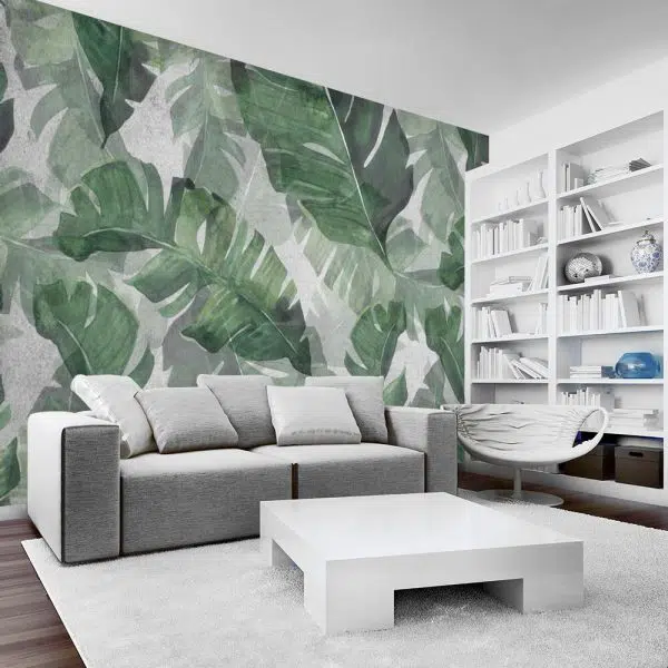 Tapeta egzotyczne liście w zielonym kolorze