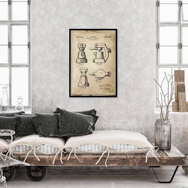 Plakat z reprodukcją patentu na ekspres do kawy do restauracji