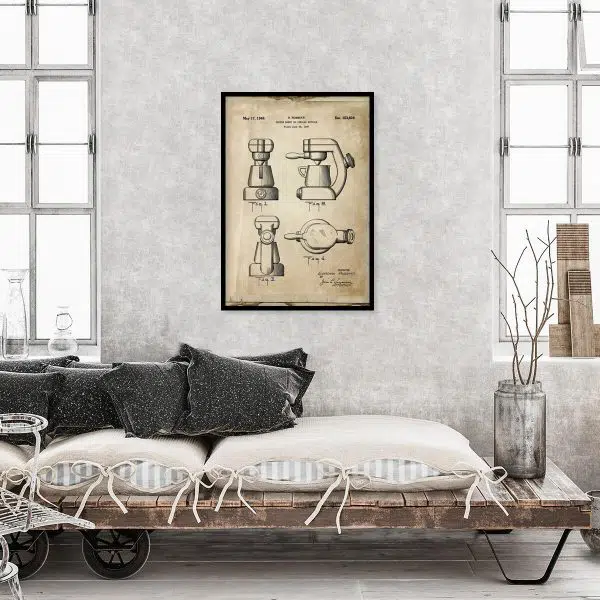 Plakat z reprodukcją patentu na ekspres do kawy do restauracji
