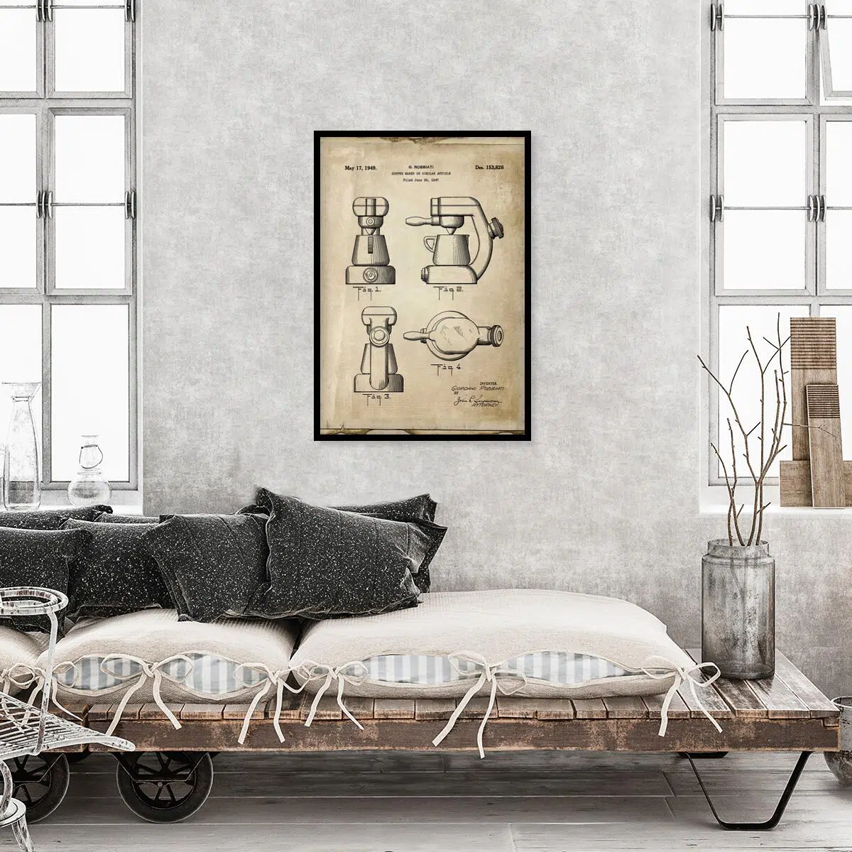 Plakat z reprodukcją patentu na ekspres do kawy do restauracji