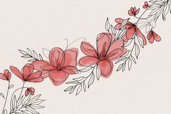 Foto-tapeta z graficznymi kwiatami w różu